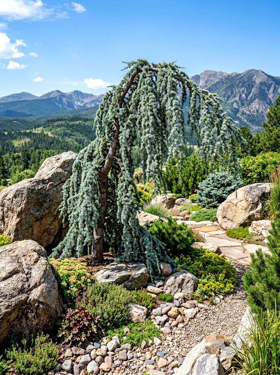 Blue Atlas Cedar Rock Garden - 30 ornamental tree landscaping ideas