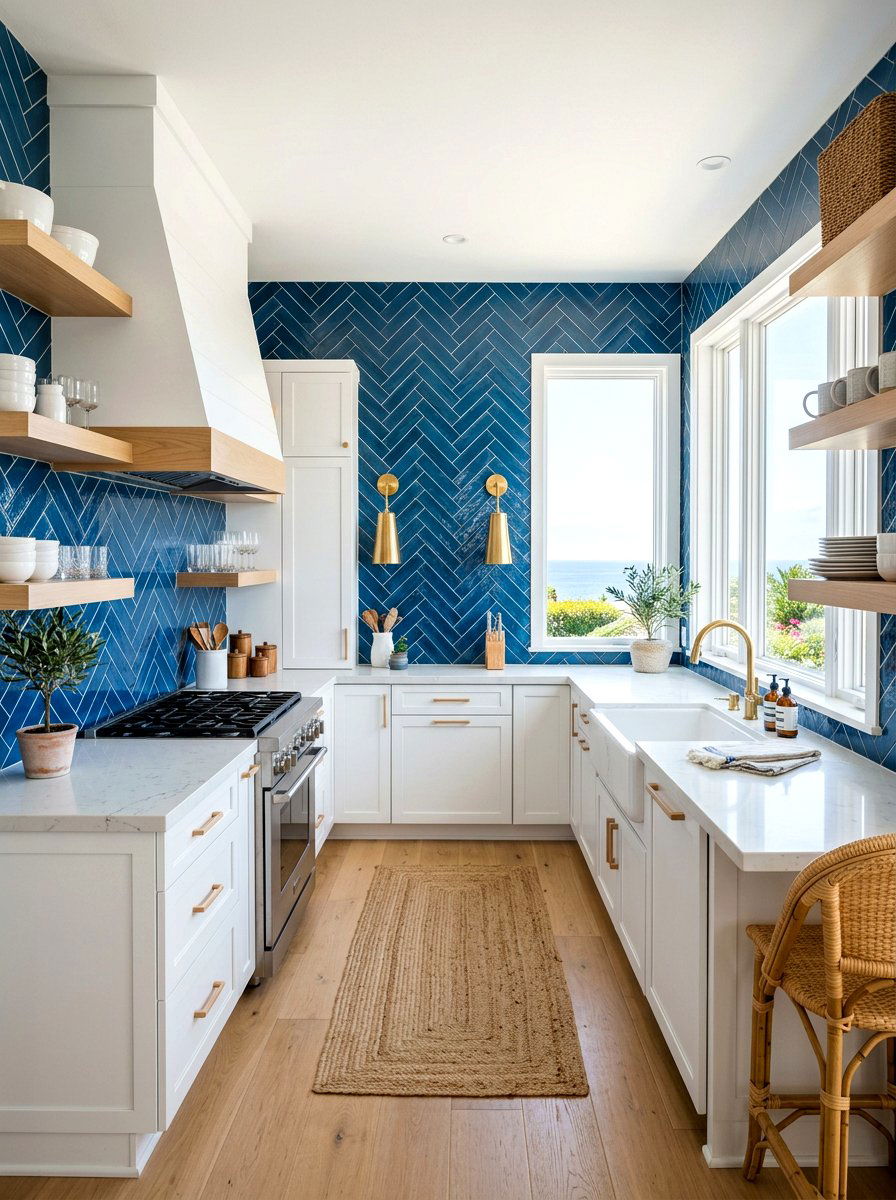 Blue Backsplash Coastal Kitchen - 30 coastal kitchen ideas