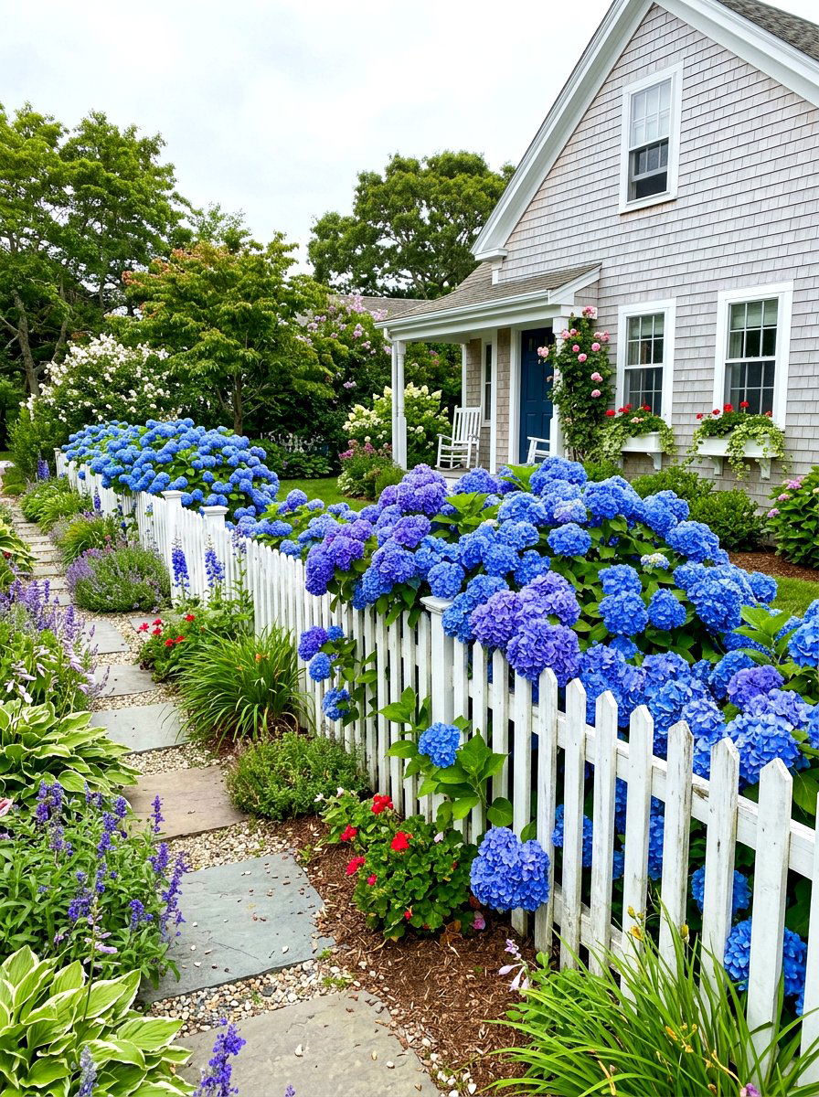 Blue Bigleaf Hydrangea - 30 hydrangea foundation planting ideas