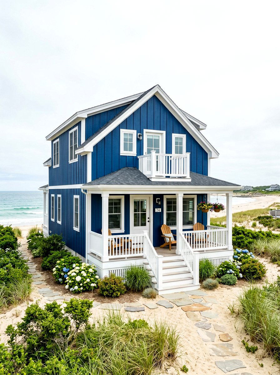 Blue Board and Batten - 30 vertical siding exterior ideas