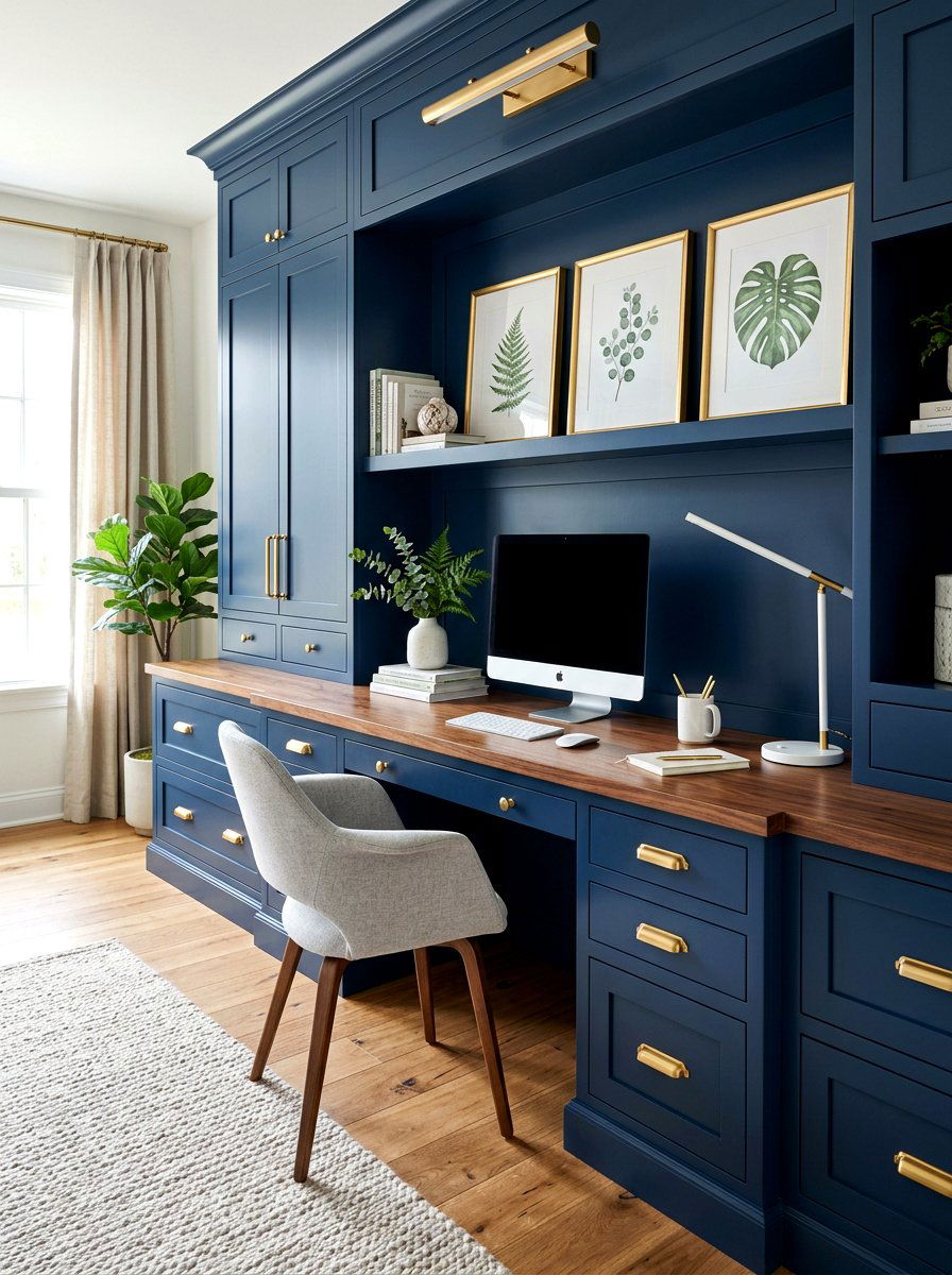 Blue Built In Desk - 30 office built in desk ideas