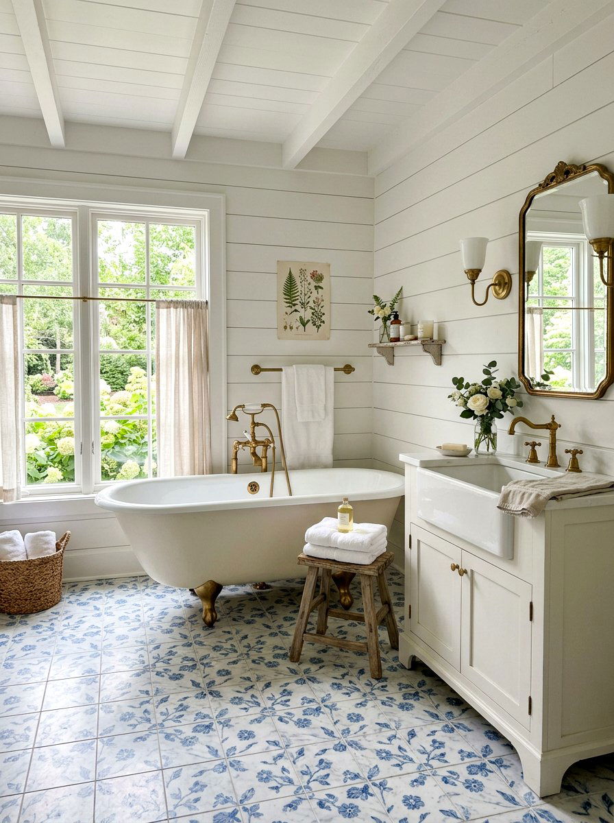 Blue Celeste Flower Motif Floor - 30 marble mosaic bathroom ideas