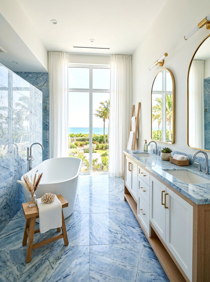 Blue Celeste Marble Bathroom - 30 marble bathroom ideas