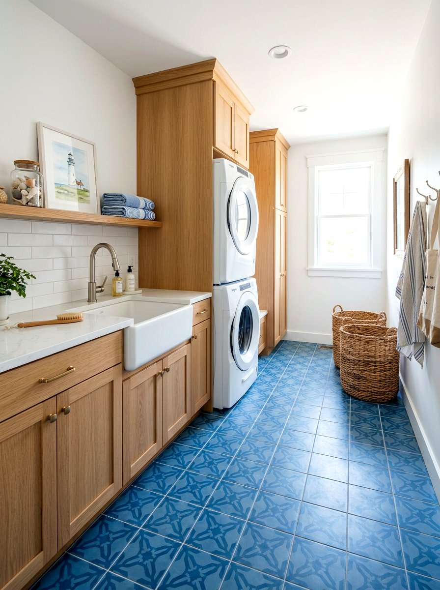 Blue Cement Tile - 30 laundry room floor tile ideas