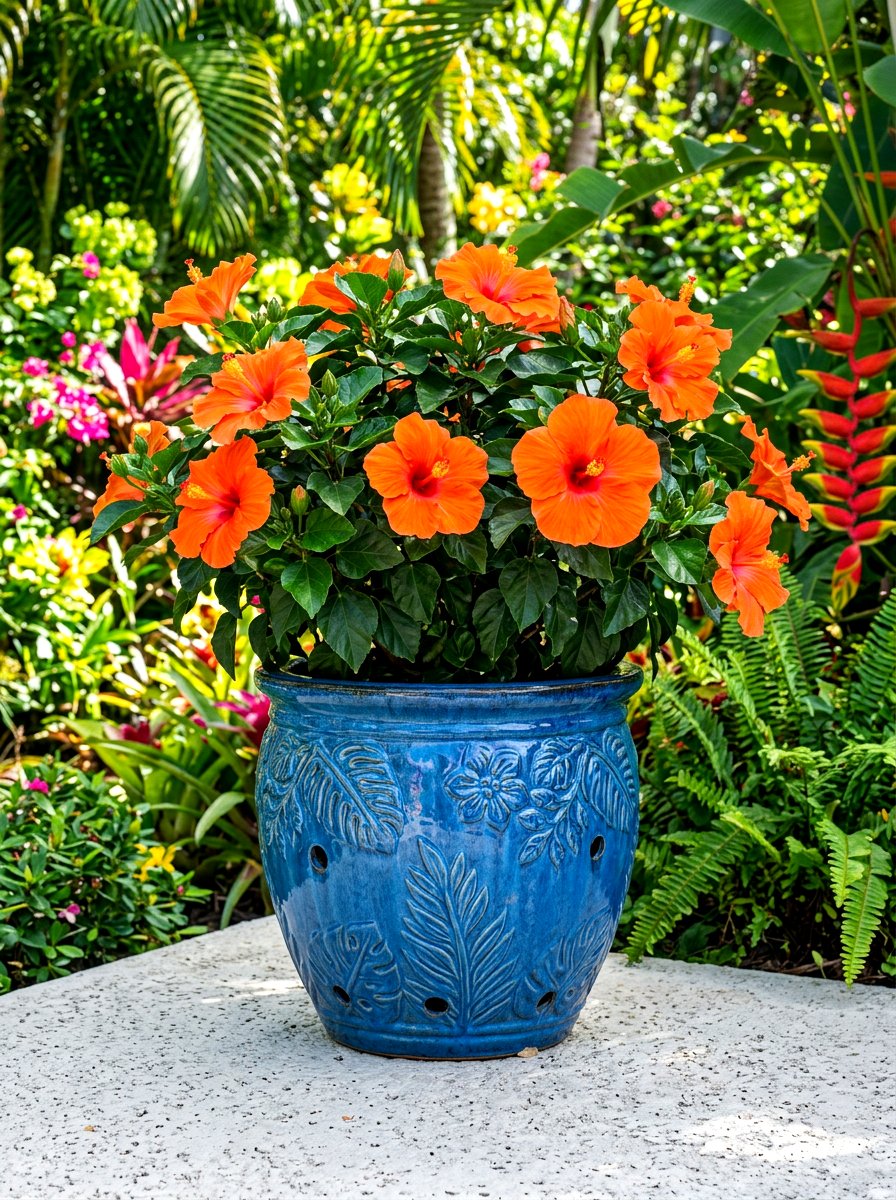 Blue Ceramic Pot - 30 poolside planters ideas