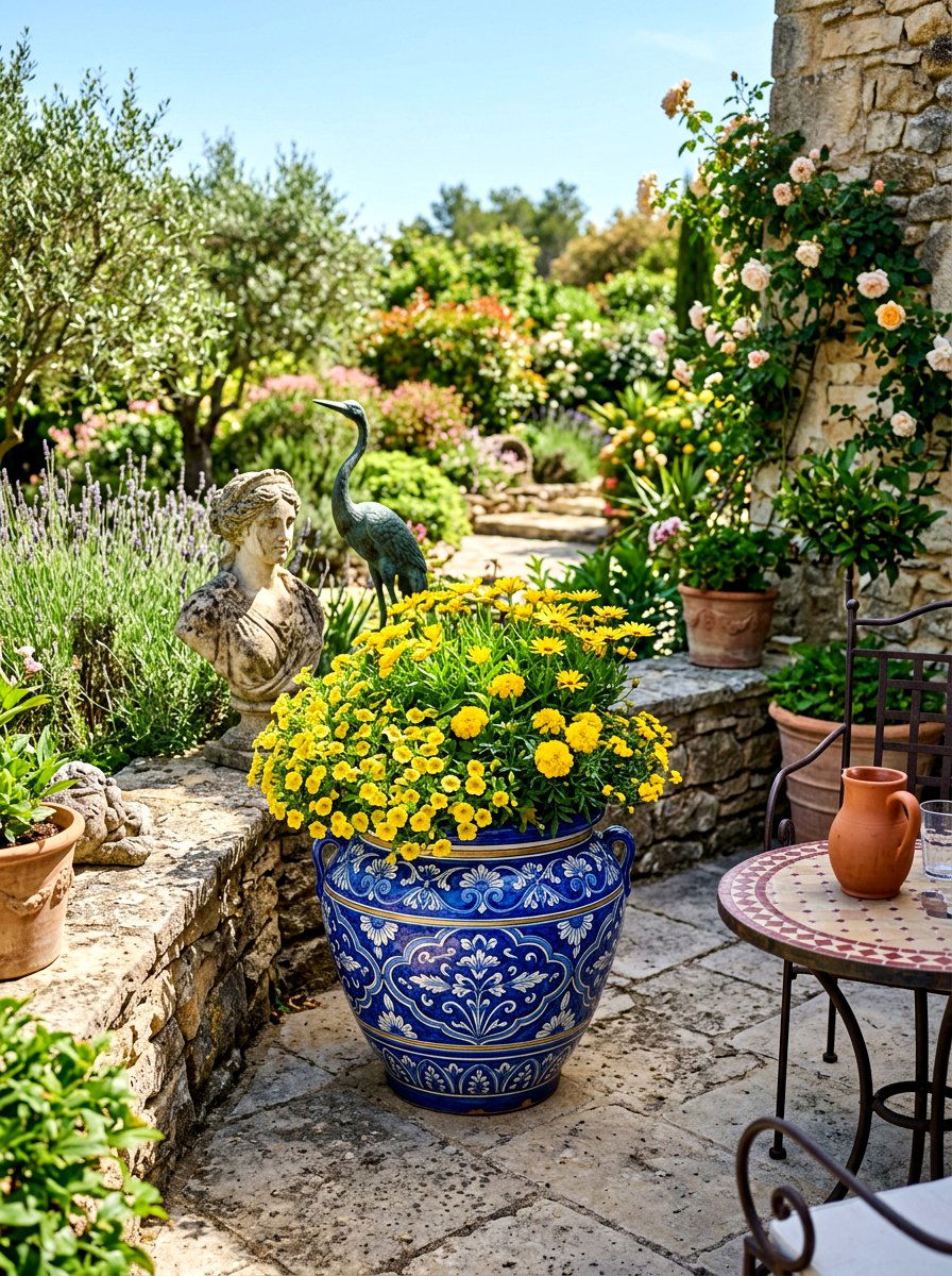 Blue Ceramic Pot - 30 backyard planter ideas