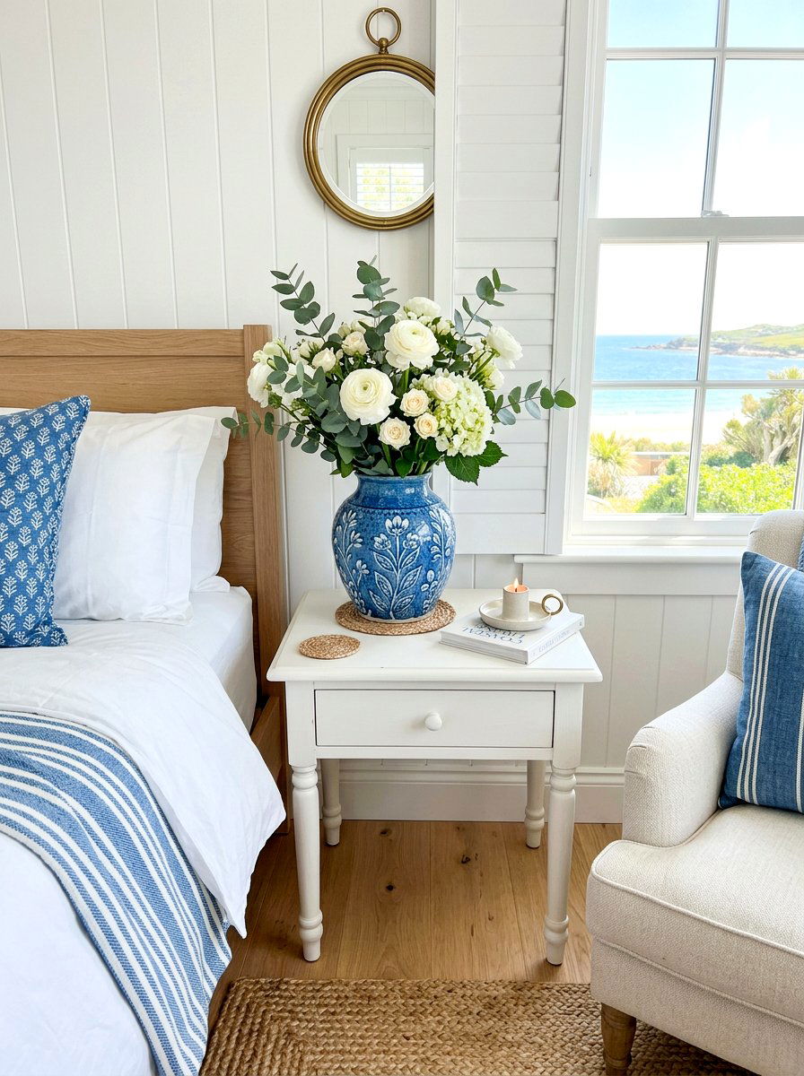 Blue Ceramic Vase - 30 Hamptons bedroom ideas