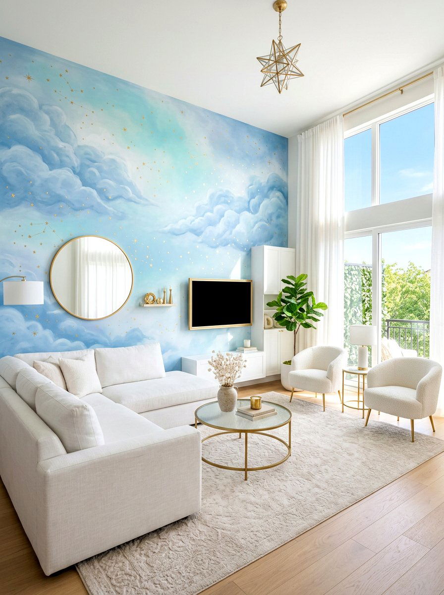 Blue Cloud Mural - 30 extra celestial living room ideas