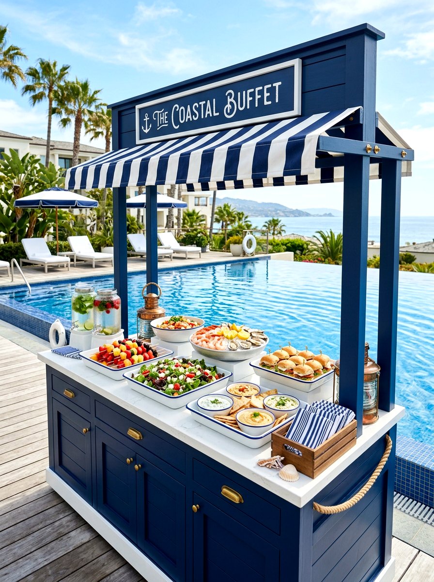 Blue Coastal Buffet - 30 outdoor buffet table ideas