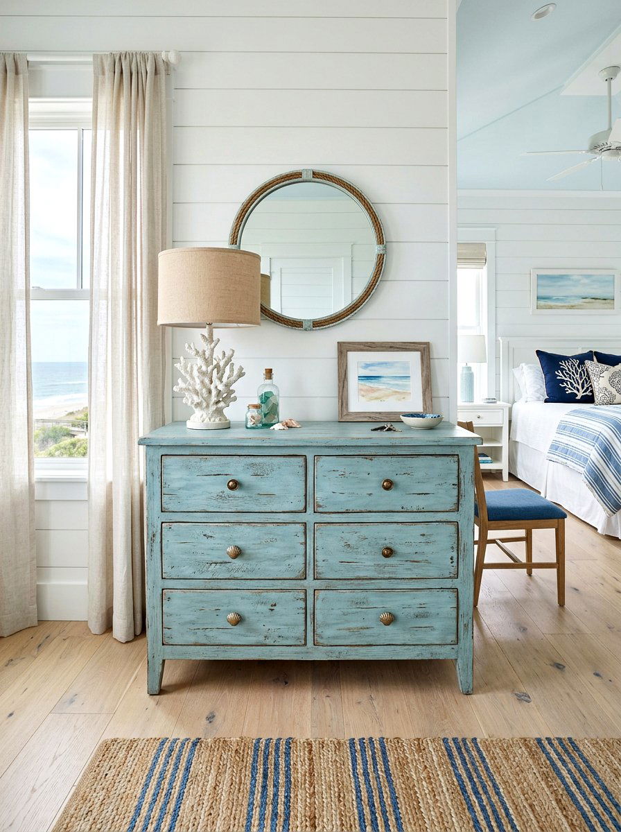 Blue Coastal Dresser - 30 guest room dresser ideas