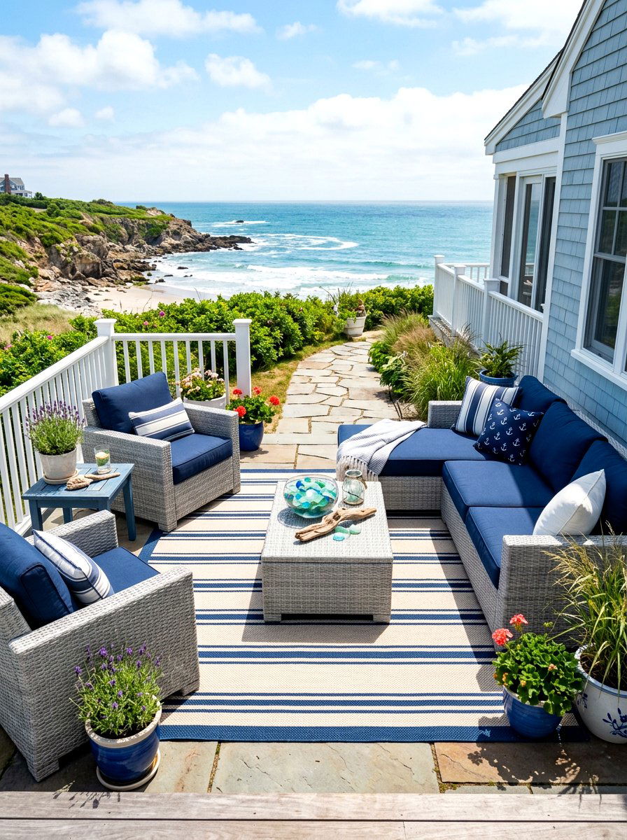 Blue Coastal Patio - 30 patio dining ideas