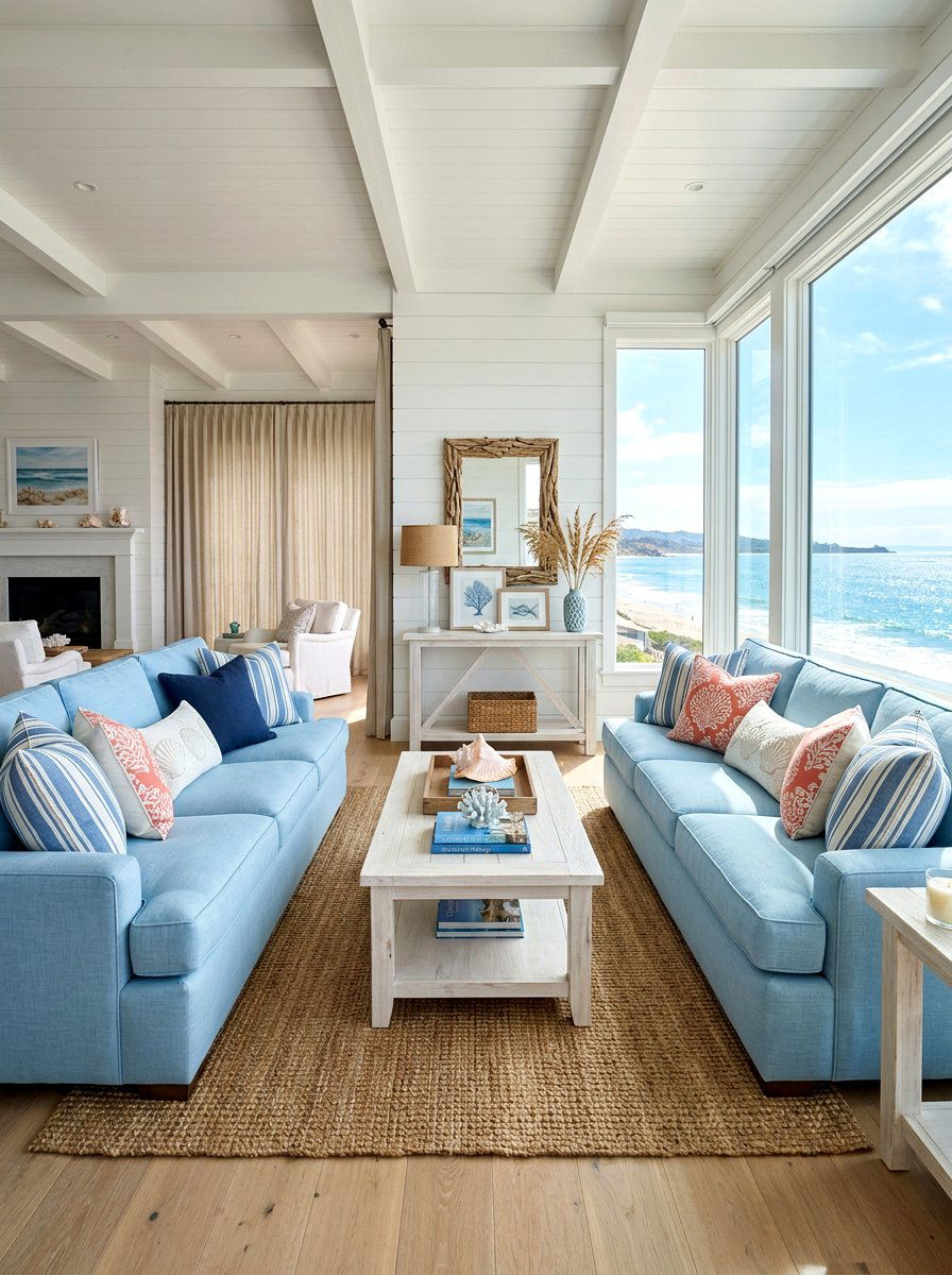 Blue Coastal Sofa Pair - 30 twin sofa living room ideas