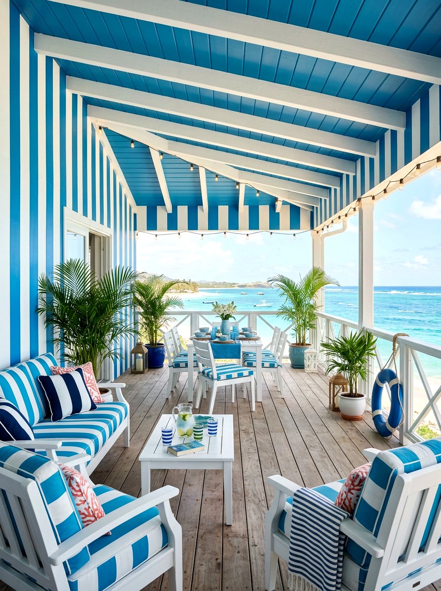 Blue Coastal Stripe Veranda - 30 stripe drench room ideas