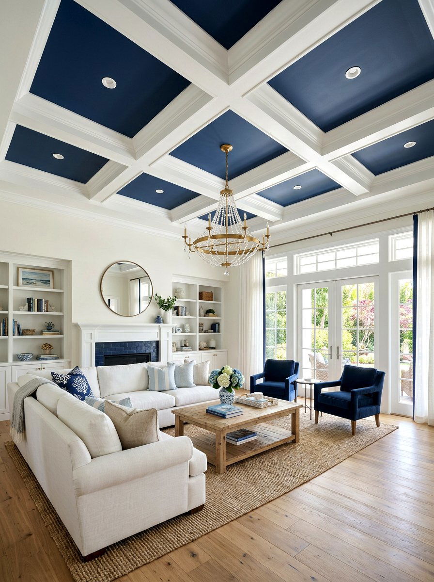 Blue Coffered Ceiling Living Room - 30 coffered ceiling living room ideas