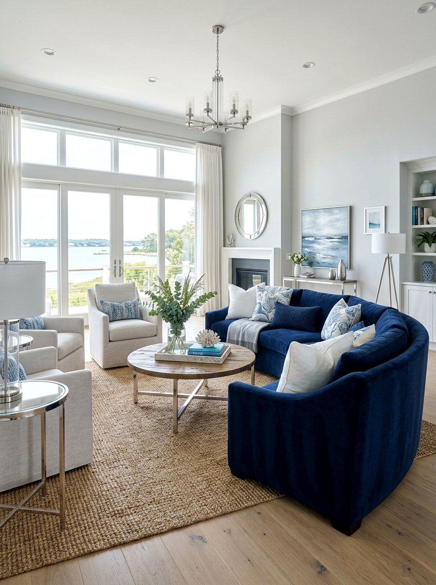 Blue Curved Sofa - 30 curved sofa living room ideas