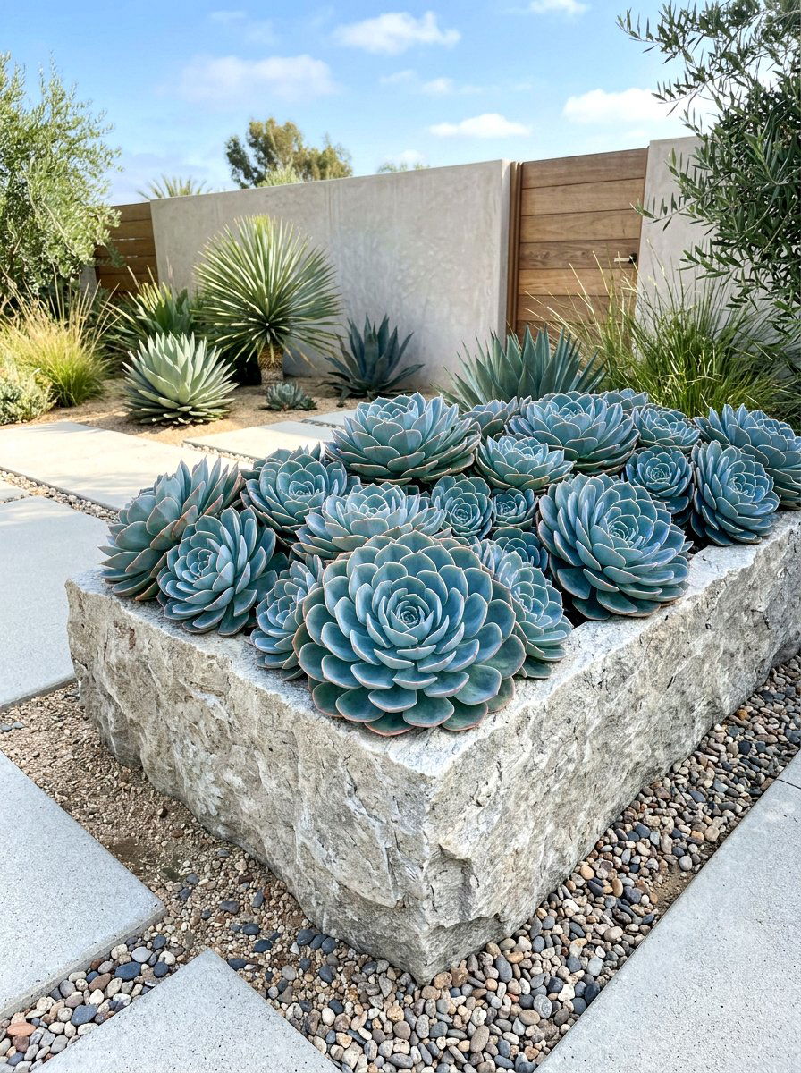 Blue Echeveria Succulent Garden - 30 blue flower garden ideas