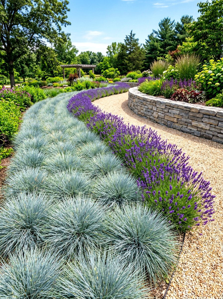 Blue Fescue Border - 30 ornamental grass garden ideas