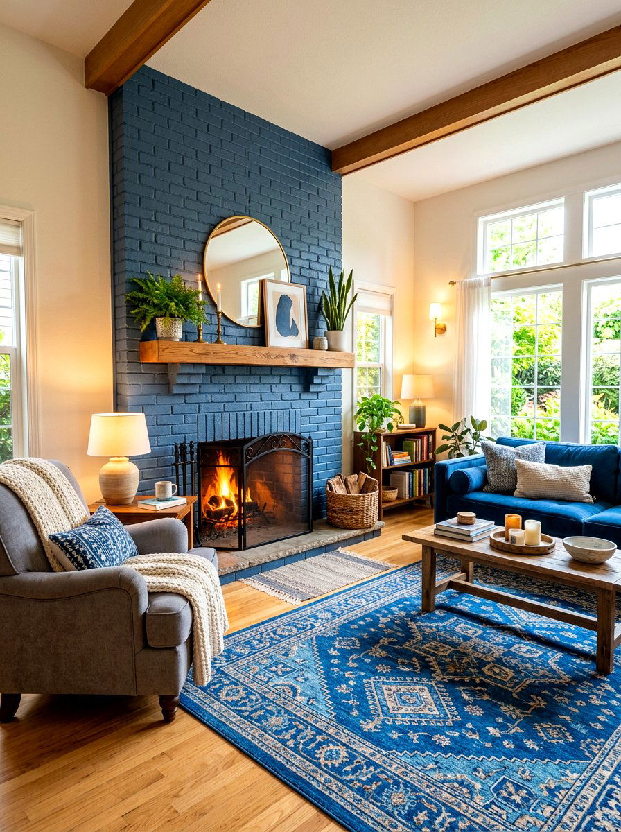 Blue Fireplace Living Room - 30 denim blue living room ideas