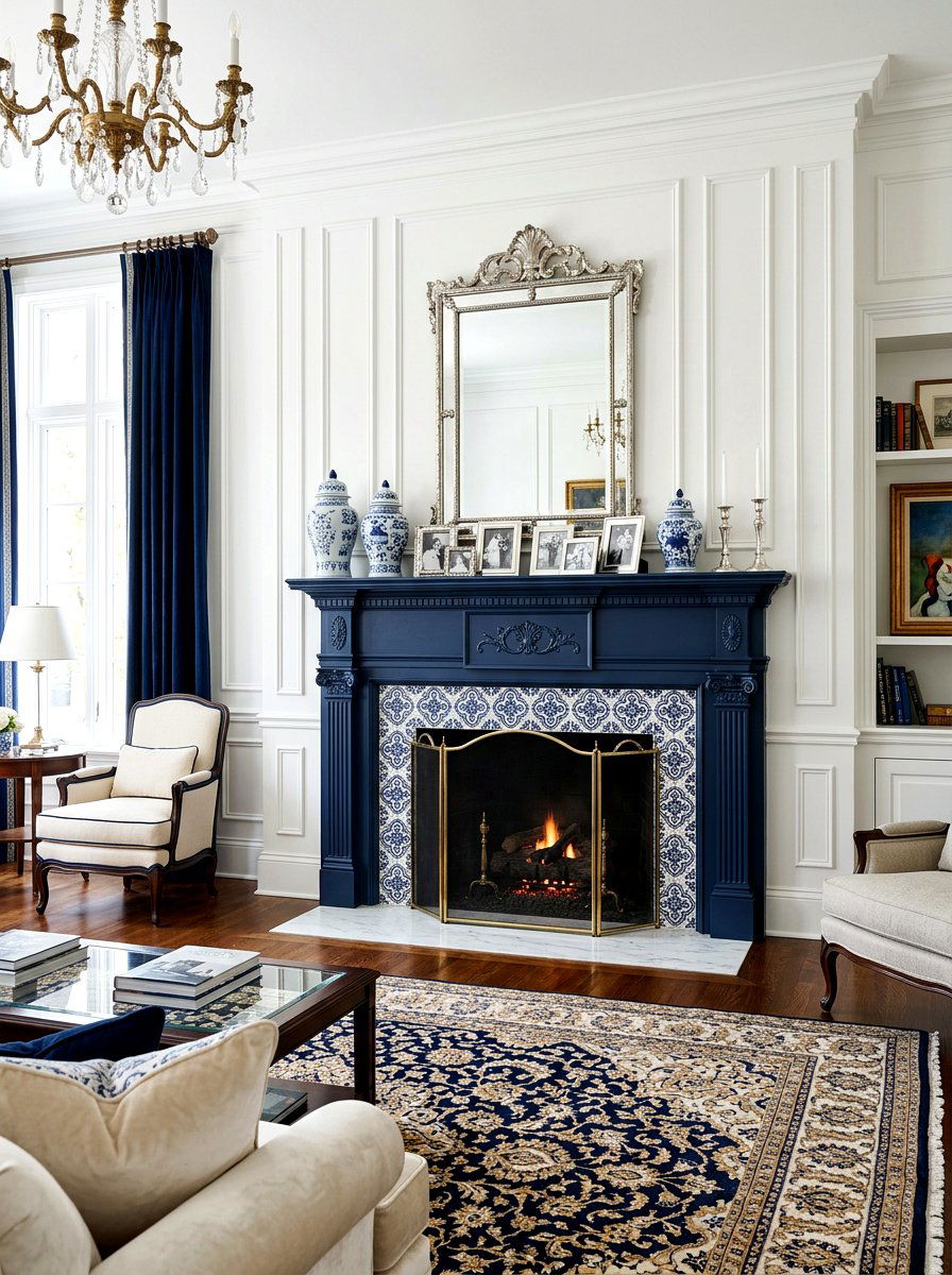Blue Fireplace Surround - 30 traditional fireplace mantel ideas