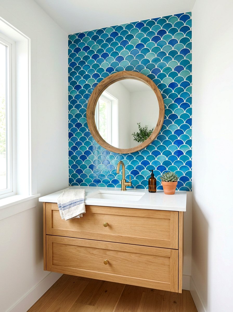 Blue Fish Scale Tile - 30 blue bathroom ideas