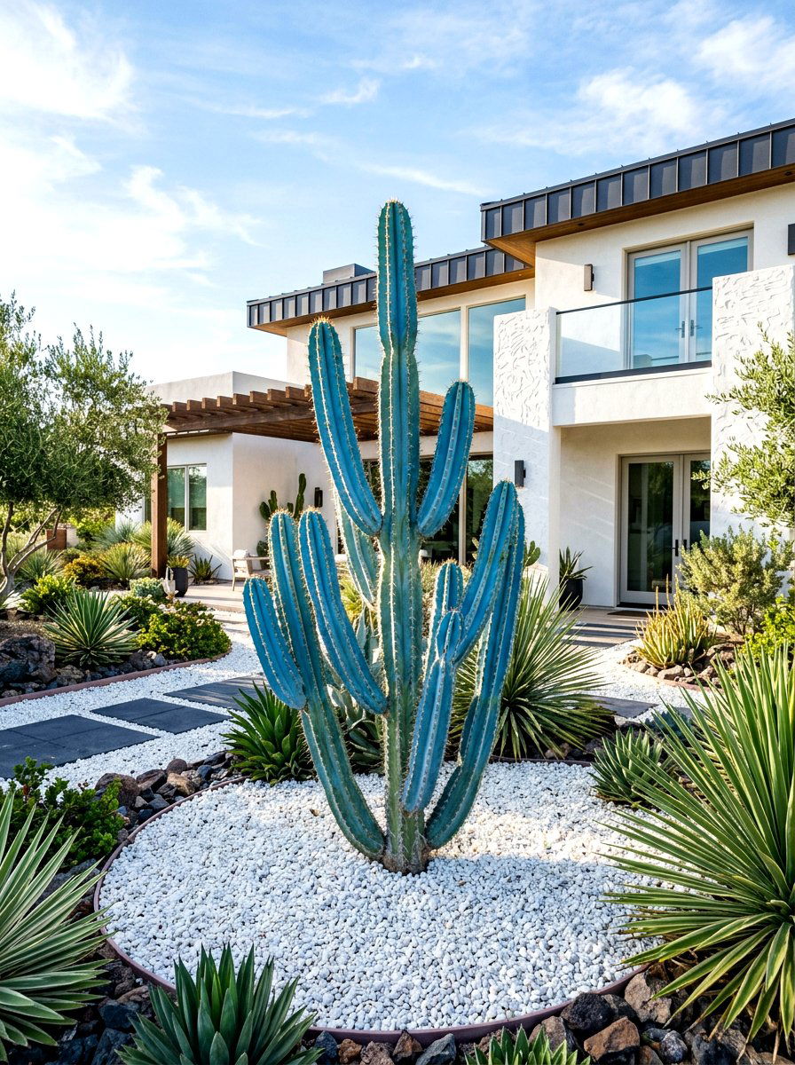 Blue Flame Cactus Focal Point - 30 cactus front yard ideas