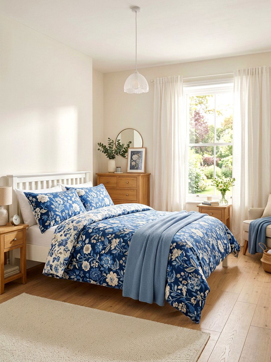 Blue Floral Bedding - 30 Hamptons bedroom ideas