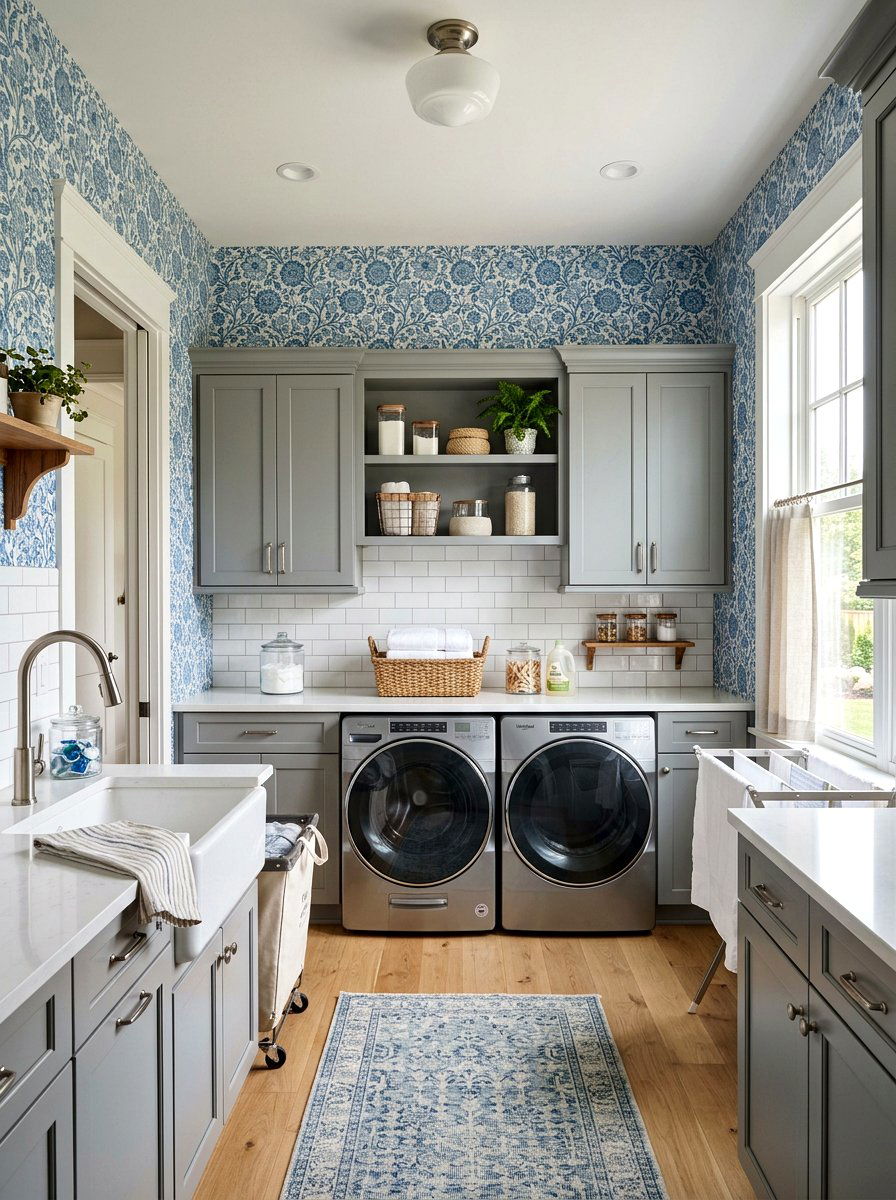 Blue Floral Laundry Room Wallpaper - 30 laundry room wallpaper ideas