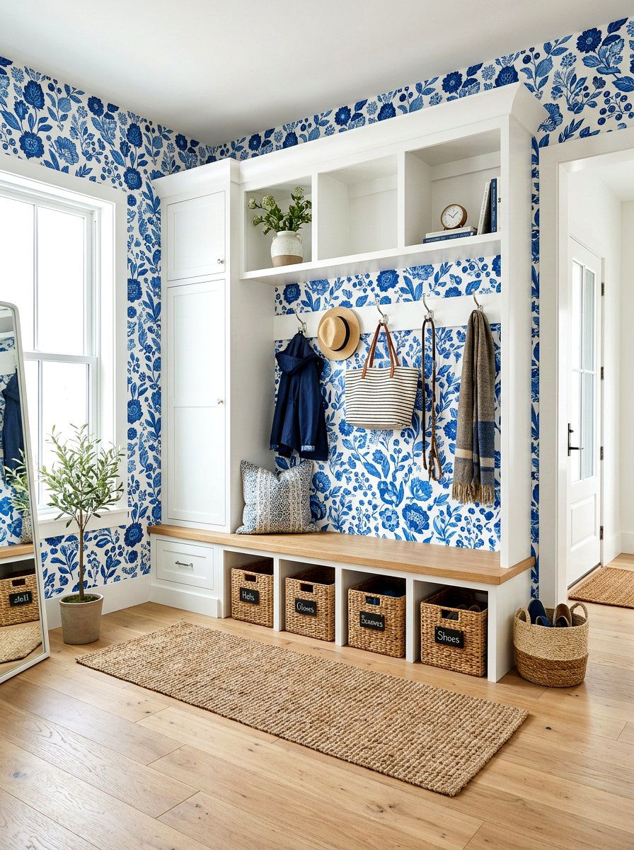 Blue Floral Mudroom Wallpaper - 30 mudroom wallpaper ideas
