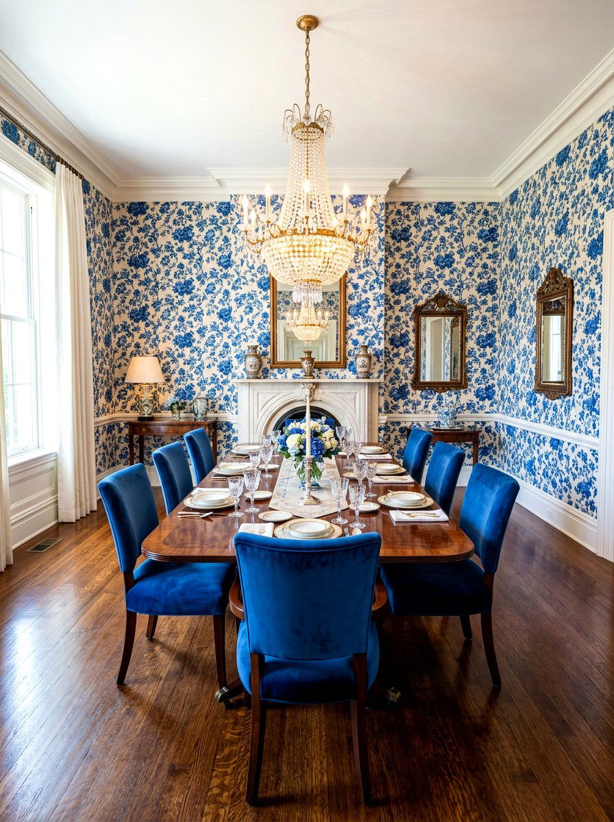 Blue Floral Wallpaper - 30 floral dining wallpaper ideas