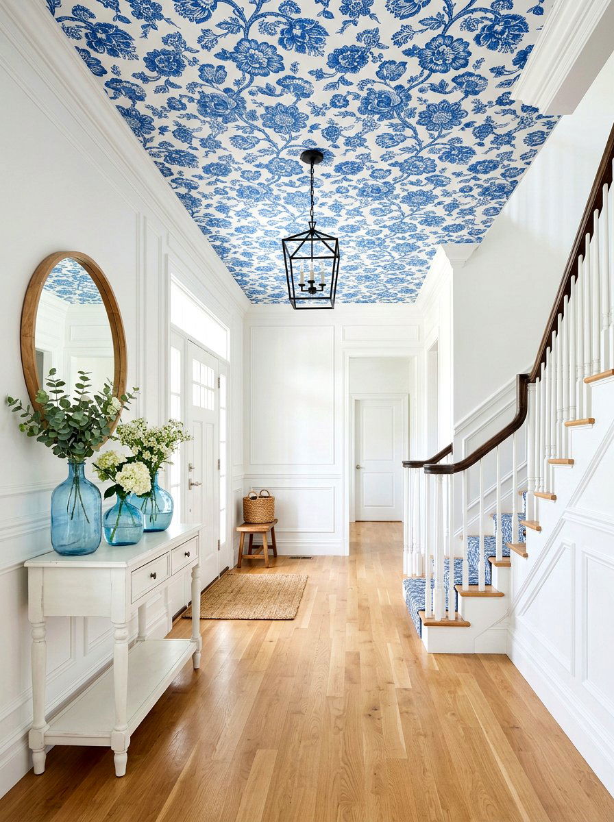 Blue Floral Wallpaper Foyer - 30 wallpapered foyer ceiling ideas