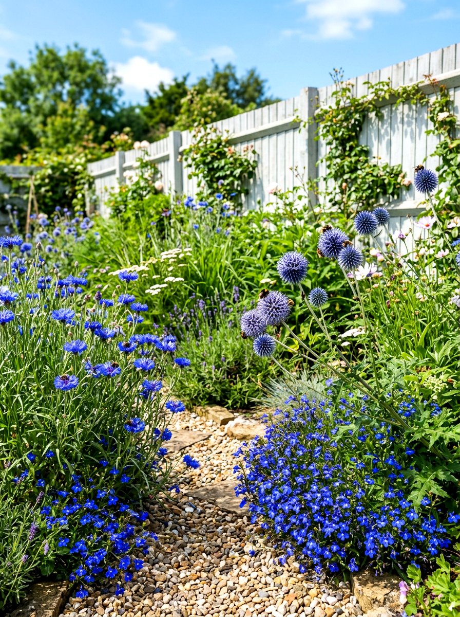 Blue Flower Bee Garden - 30 pollinator border ideas