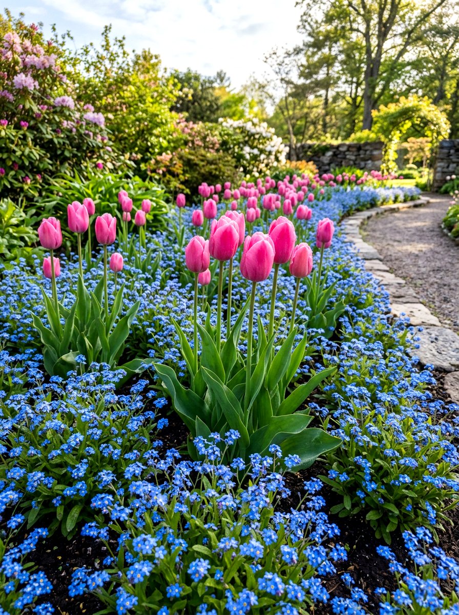 Blue Forget Me Not - 30 early spring flower bed ideas
