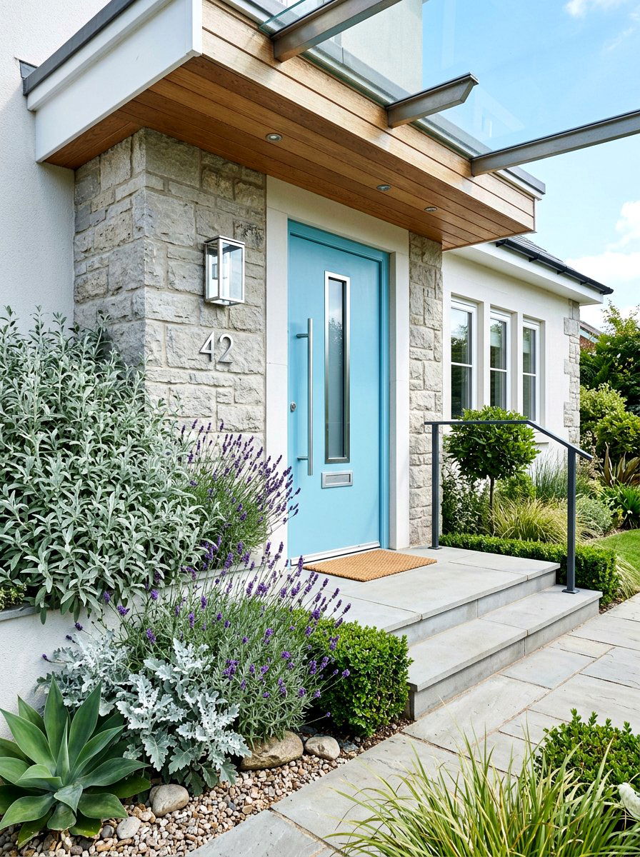 Blue Front Door Porch - 30 English cottage front porch ideas
