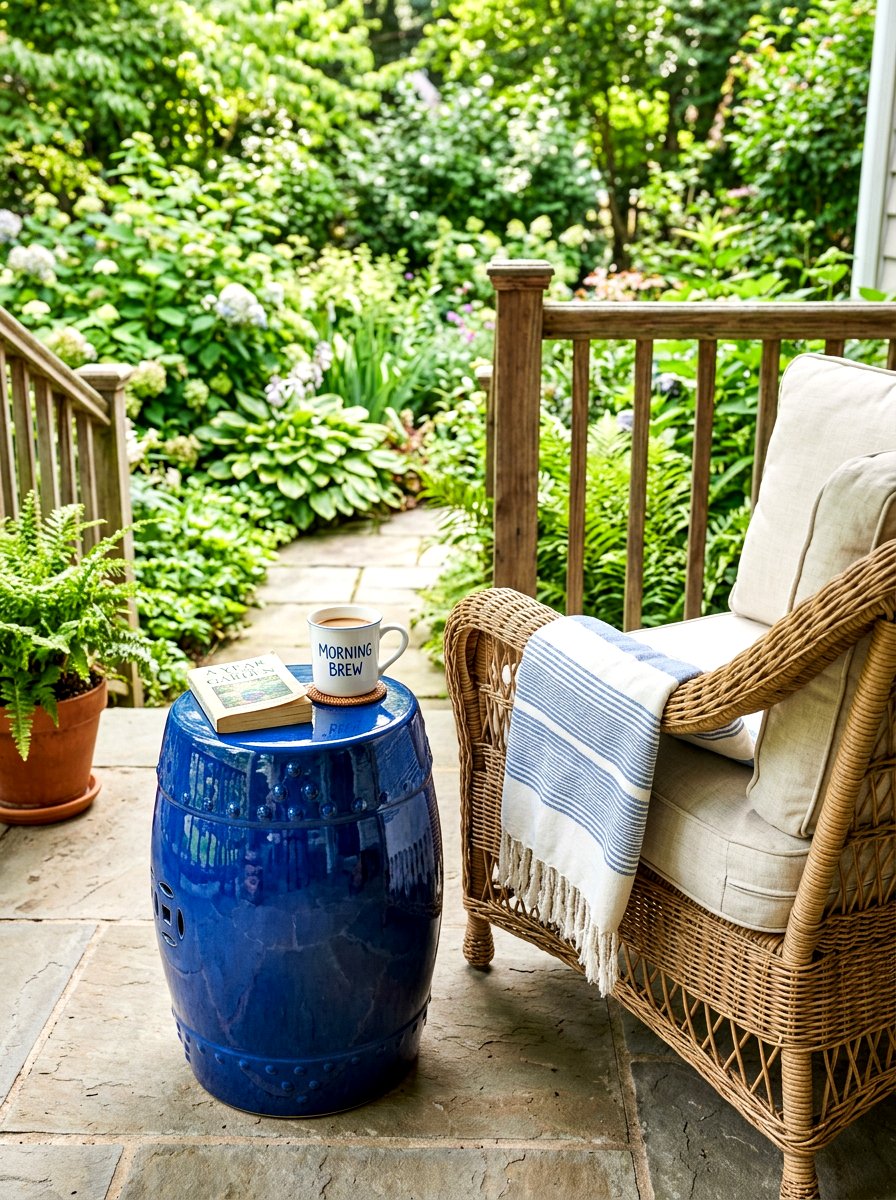 Blue Garden Stool - 30 front porch spring refresh ideas