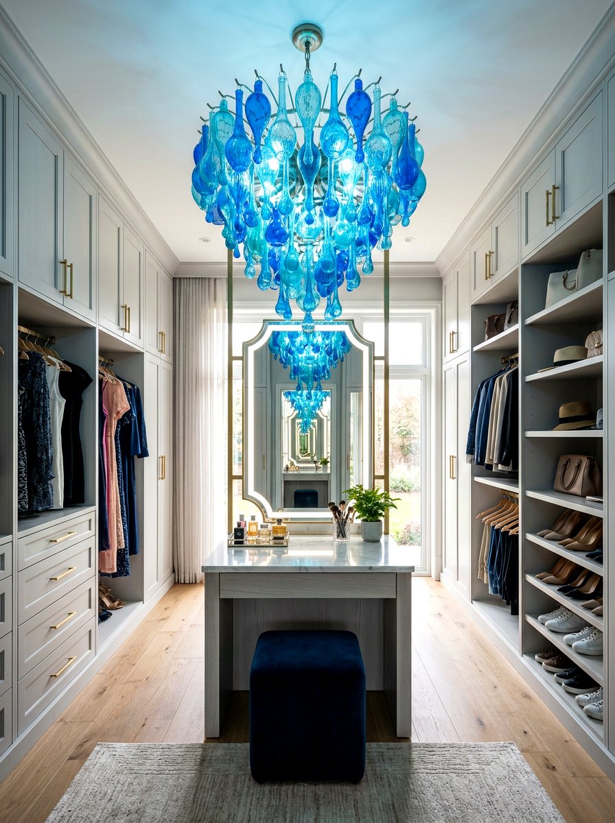 Blue Glass Chandelier - 30 closet chandelier ideas