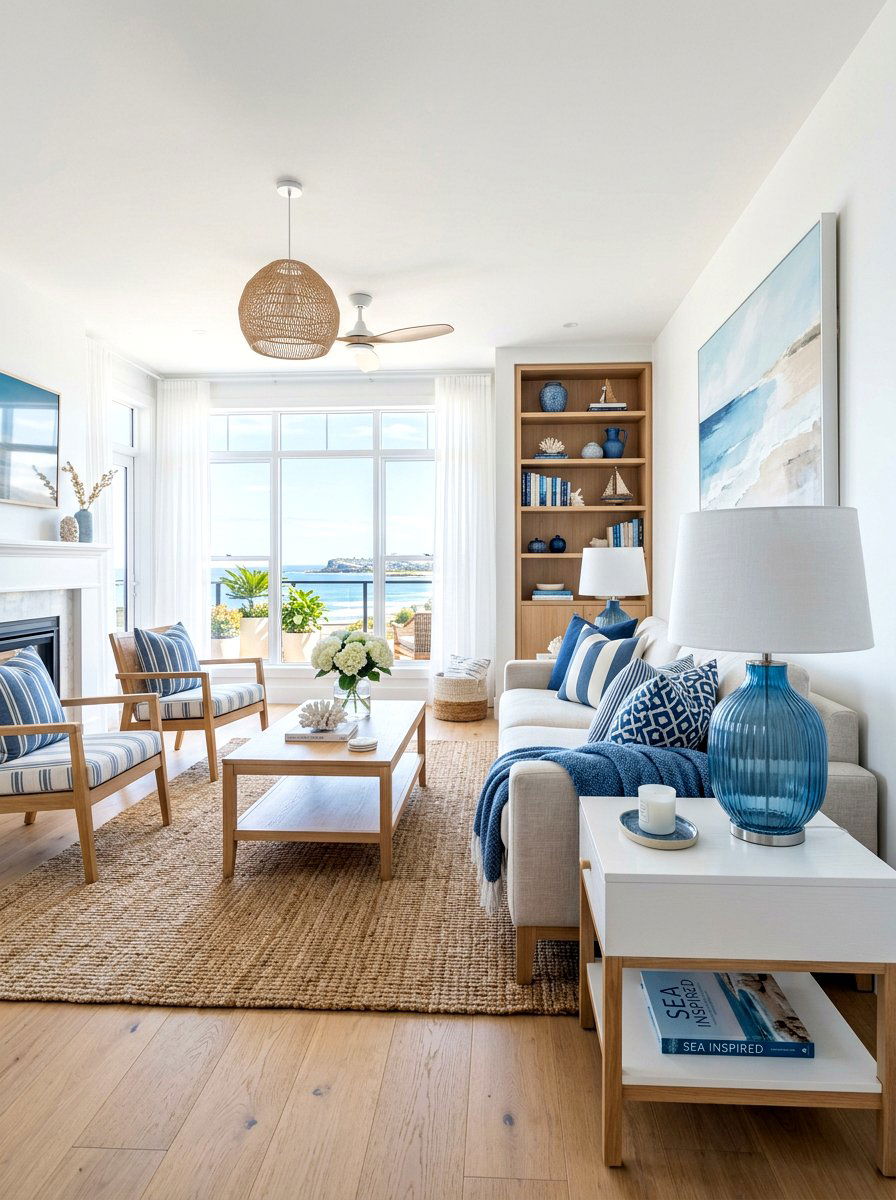Blue Glass Living Room Table Lamp - 30 layered lamp living room ideas