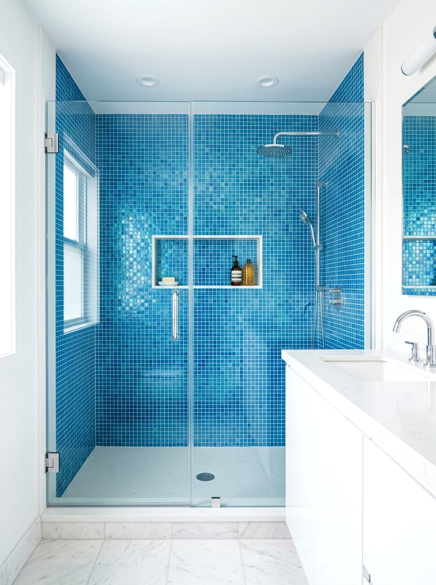 Blue Glass Mosaic Tile - 30 blue bathroom ideas