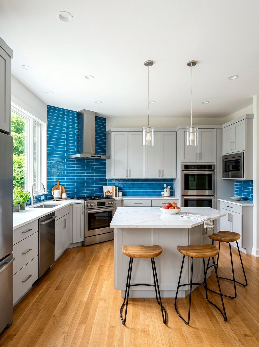 Blue Glass Tile - 30 kitchen backsplash ideas