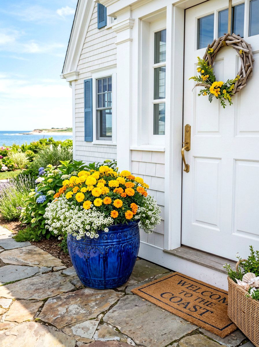 Blue Glazed Front Door Planter - 30 front door planter ideas