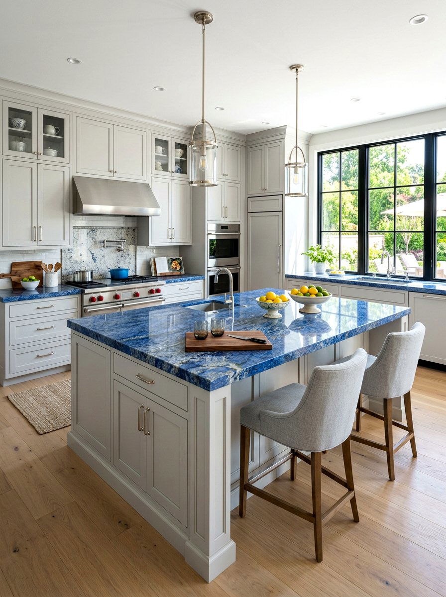 Blue Granite Countertop - 30 slab stone kitchen ideas