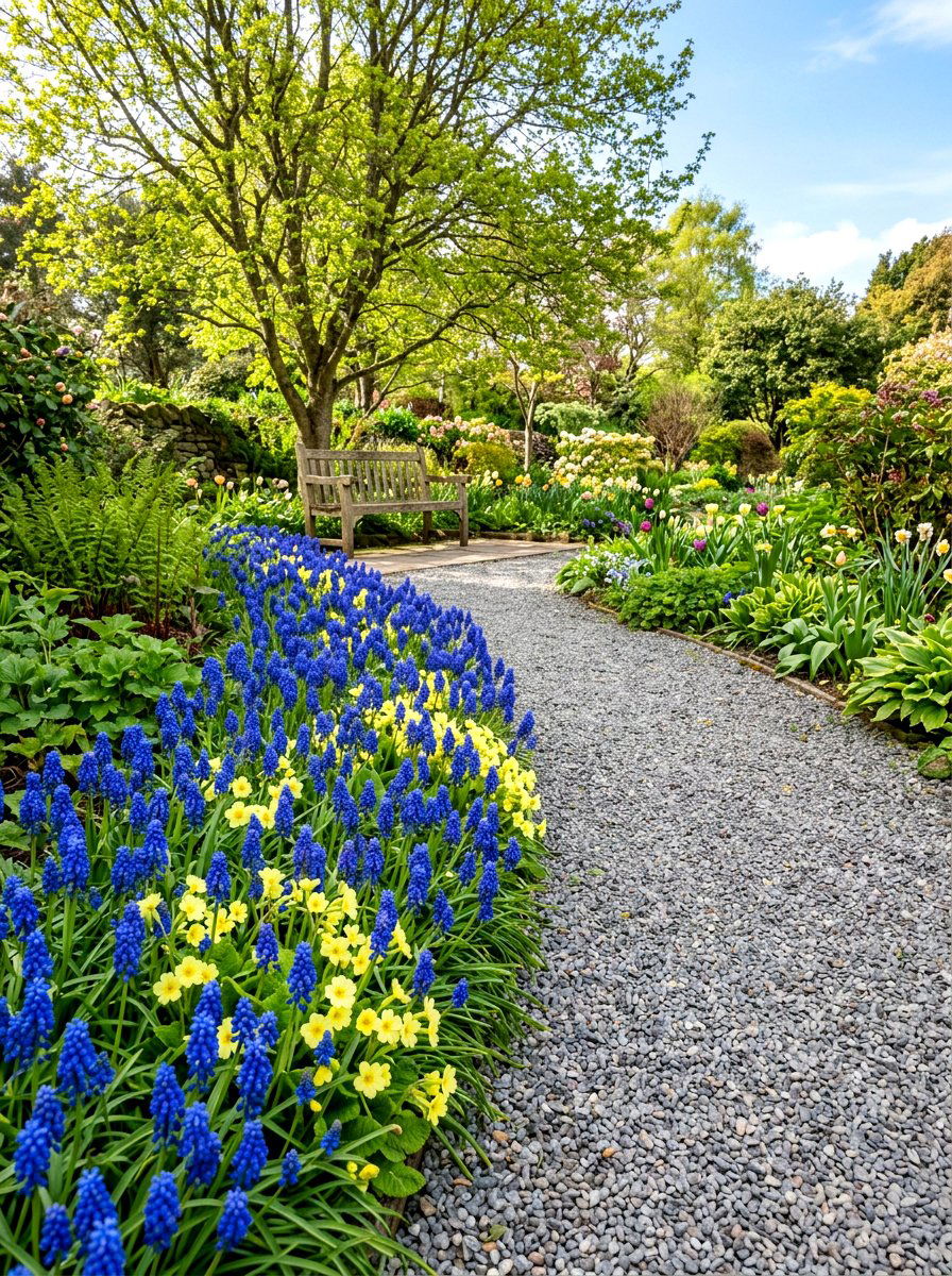 Blue Grape Hyacinth Edging - 30 spring bulb border ideas