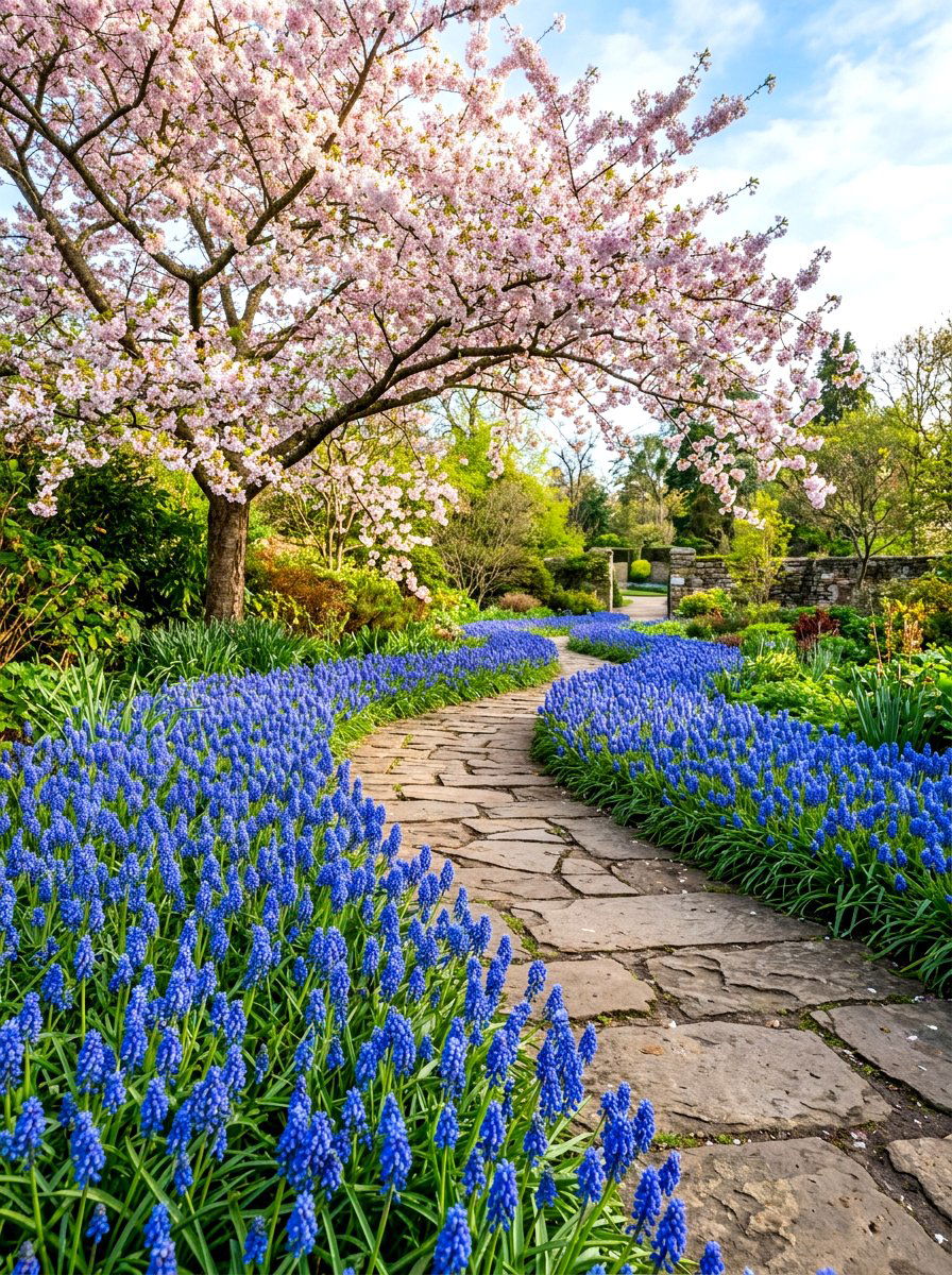 Blue Grape Hyacinth - 30 early spring flower bed ideas