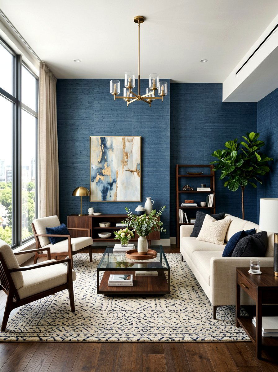 Blue Grasscloth Wallpaper Living Room - 30 denim blue living room ideas