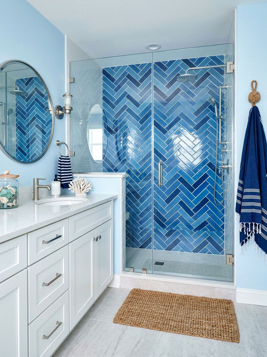 Blue Herringbone Shower Tile - 30 herringbone shower tile ideas