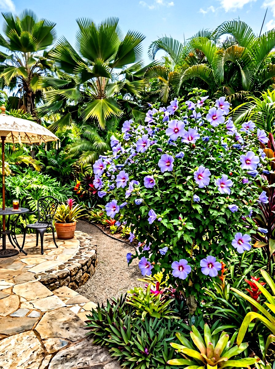 Blue Hibiscus Tropical Garden - 30 blue flower garden ideas