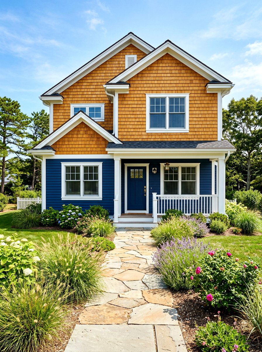 Blue House With Cedar Shakes - 30 cedar shake curb appeal ideas