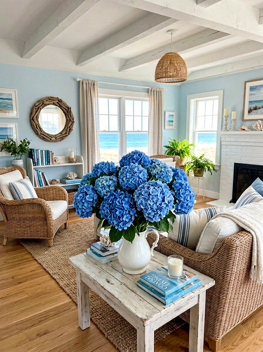 Blue Hydrangea Arrangement - 30 floral centerpiece ideas