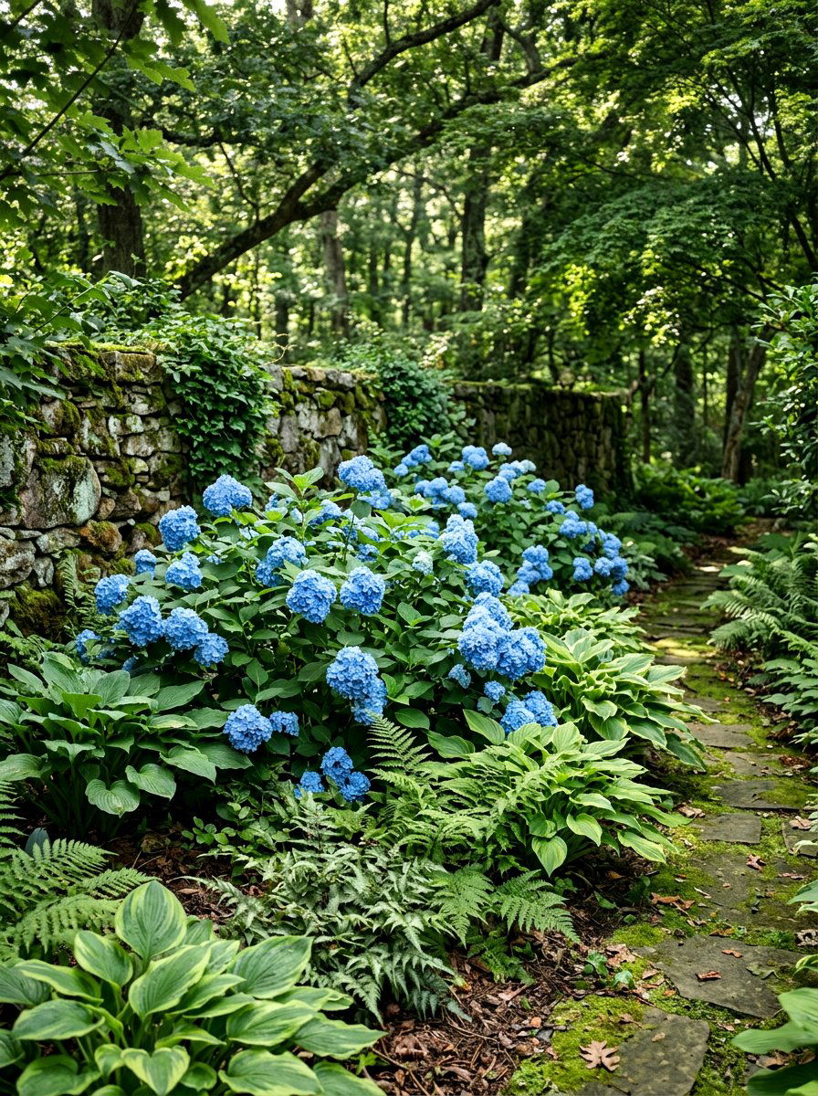 Blue Hydrangea Bed - 30 pastel flower bed ideas