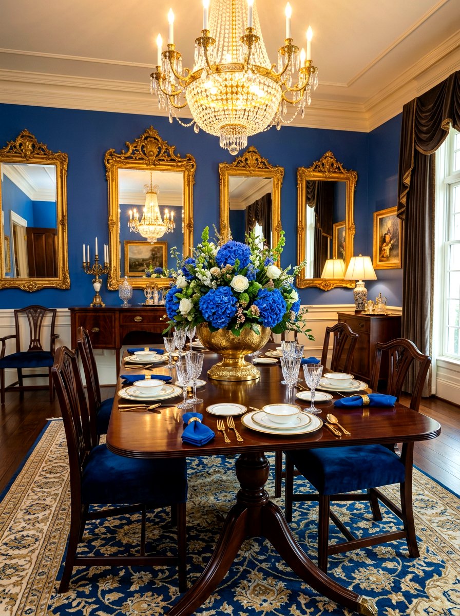 Blue Hydrangea Gold Bowl - 30 hydrangea centerpiece ideas