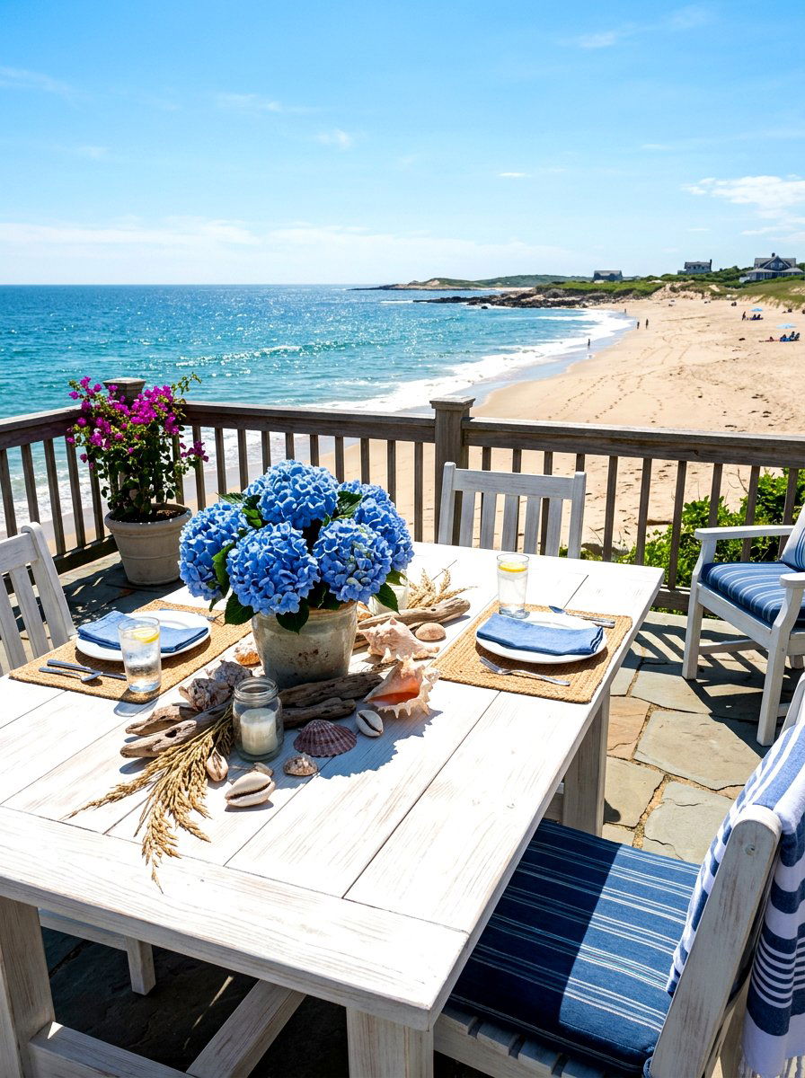 Blue Hydrangea Seaside Table - 30 hydrangea centerpiece ideas
